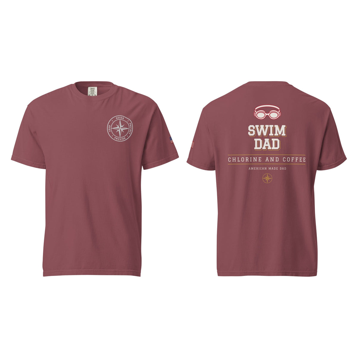 Swim Dad tee in Brick, front and back