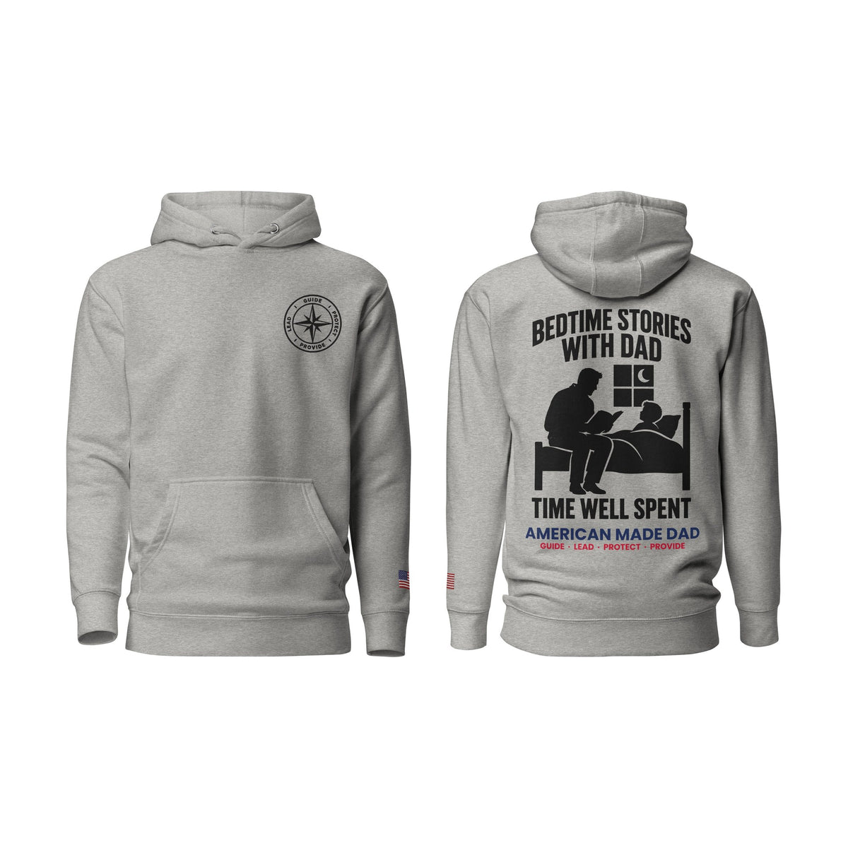 Bedtime Stories With Dad hoodie, Carbon Grey, front and back
