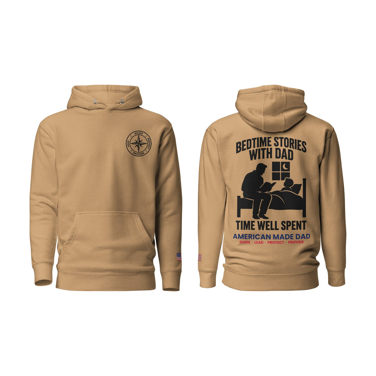 Bedtime Stories With Dad hoodie, Khaki, front and back
