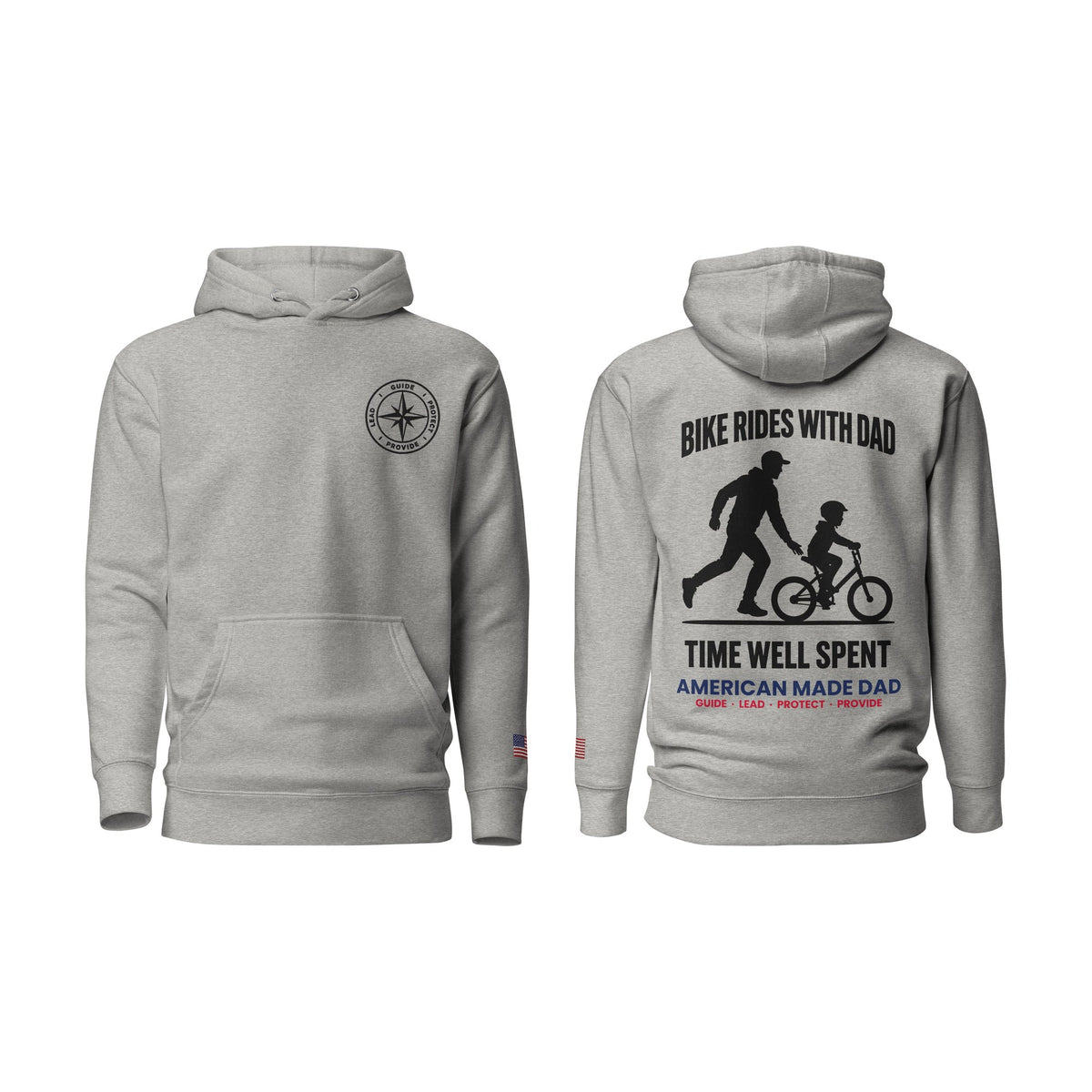 Bike Rides With Dad hoodie, Carbon Grey, front and back