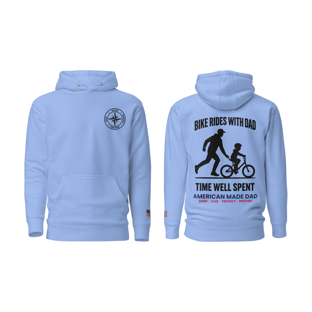 Bike Rides With Dad hoodie, Carolina Blue, front and back