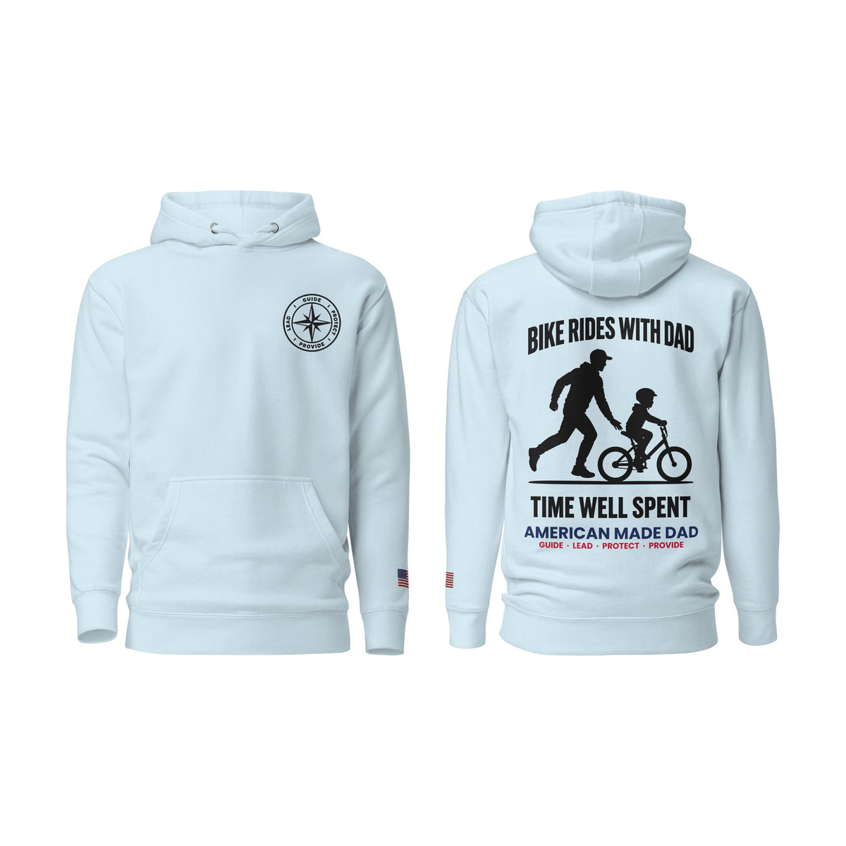 Bike Rides With Dad hoodie, Sky Blue, front and back