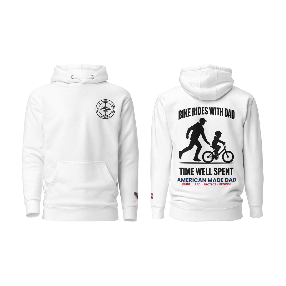 Bike Rides With Dad hoodie, White, front and back