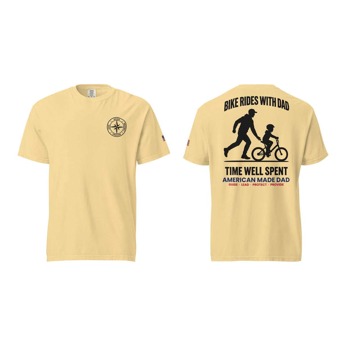 Bike Rides With Dad t-shirt, Butter, front and back