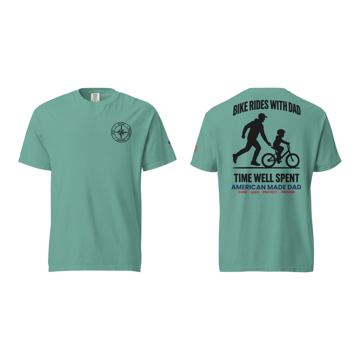 Bike Rides With Dad t-shirt, Seafoam, front and back