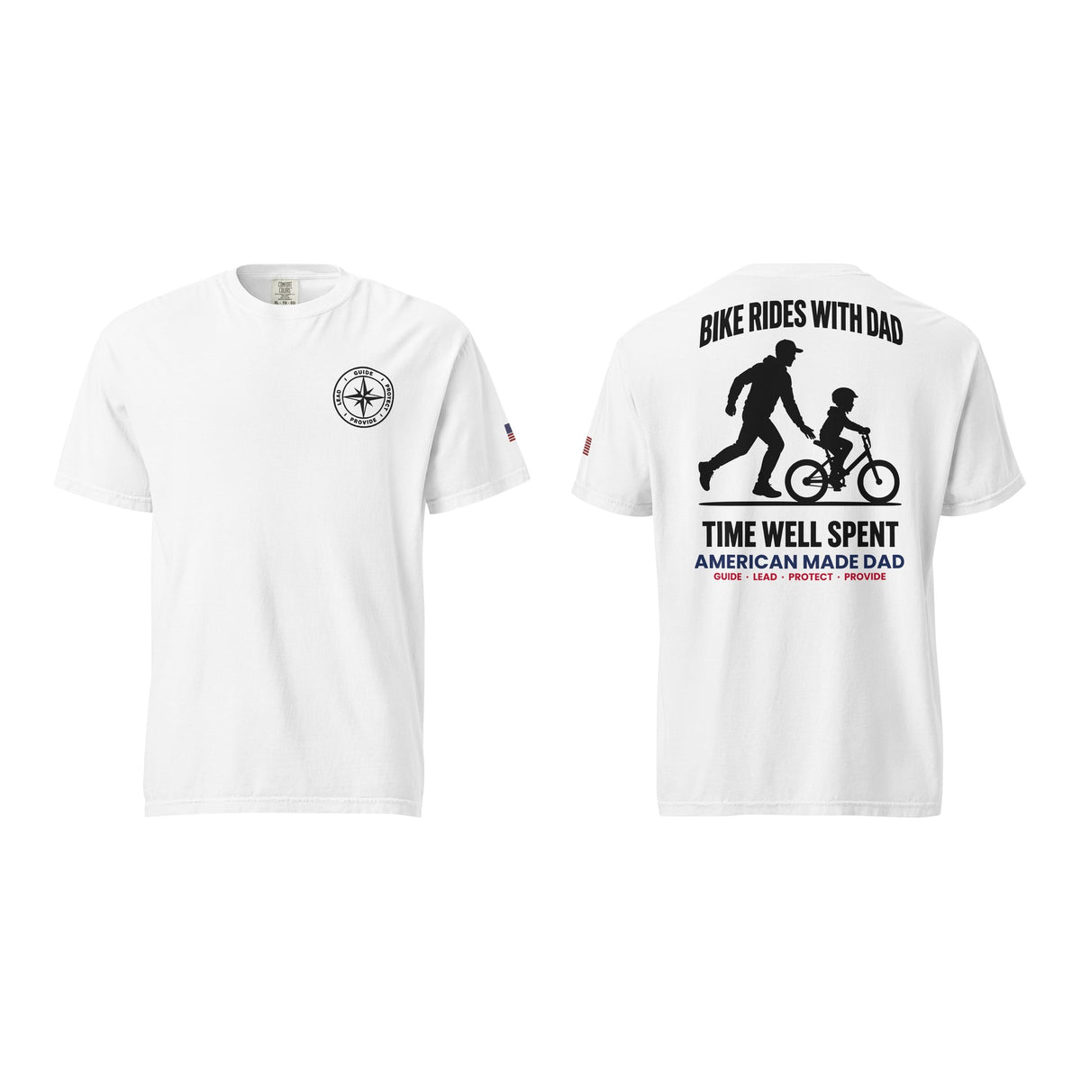 Bike Rides With Dad t-shirt, White, front and back