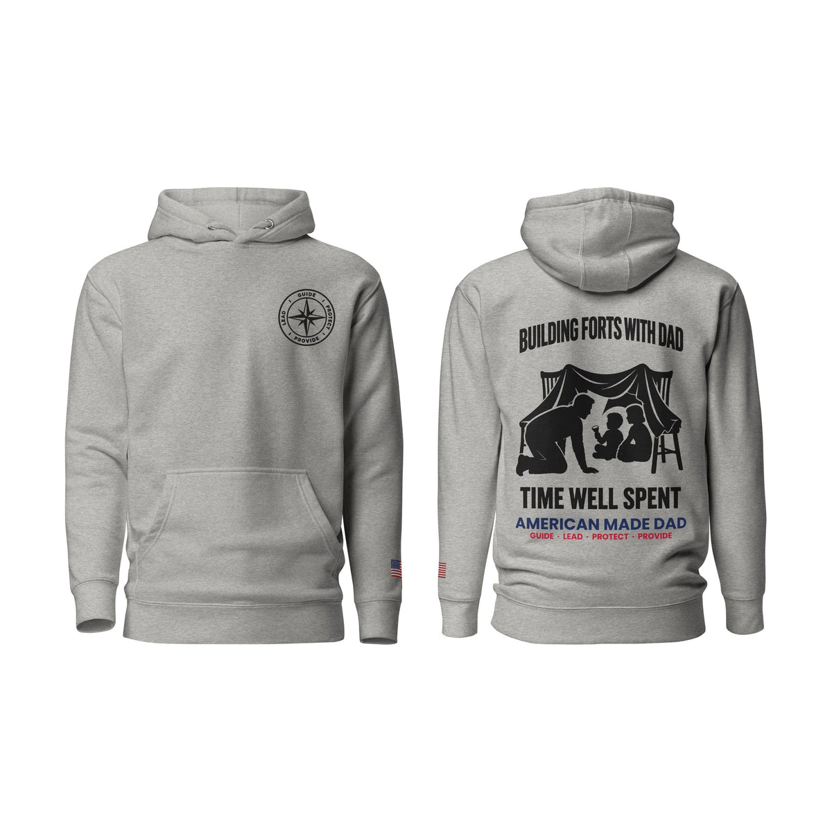 Building Forts With Dad hoodie, Carbon Grey, front and back