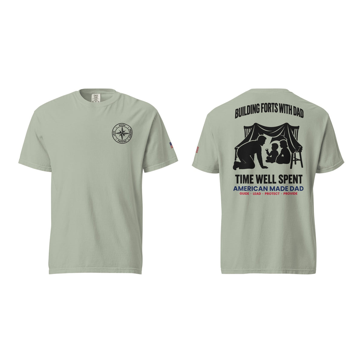 Building Forts With Dad t-shirt, Bay, front and back