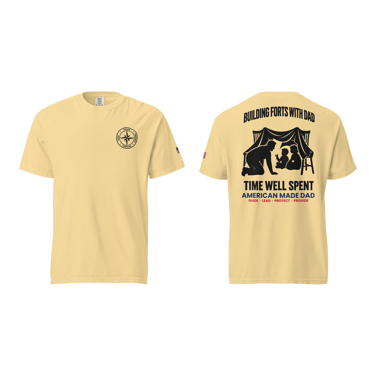 Building Forts With Dad t-shirt, Butter, front and back