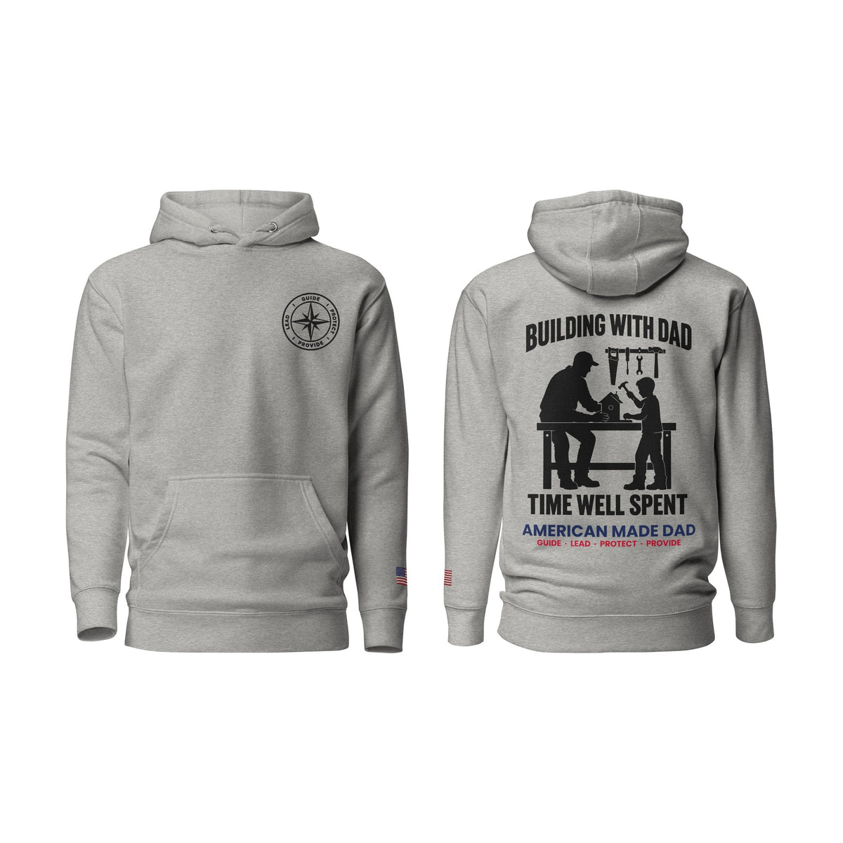 Building With Dad hoodie, Carbon Grey, front and back