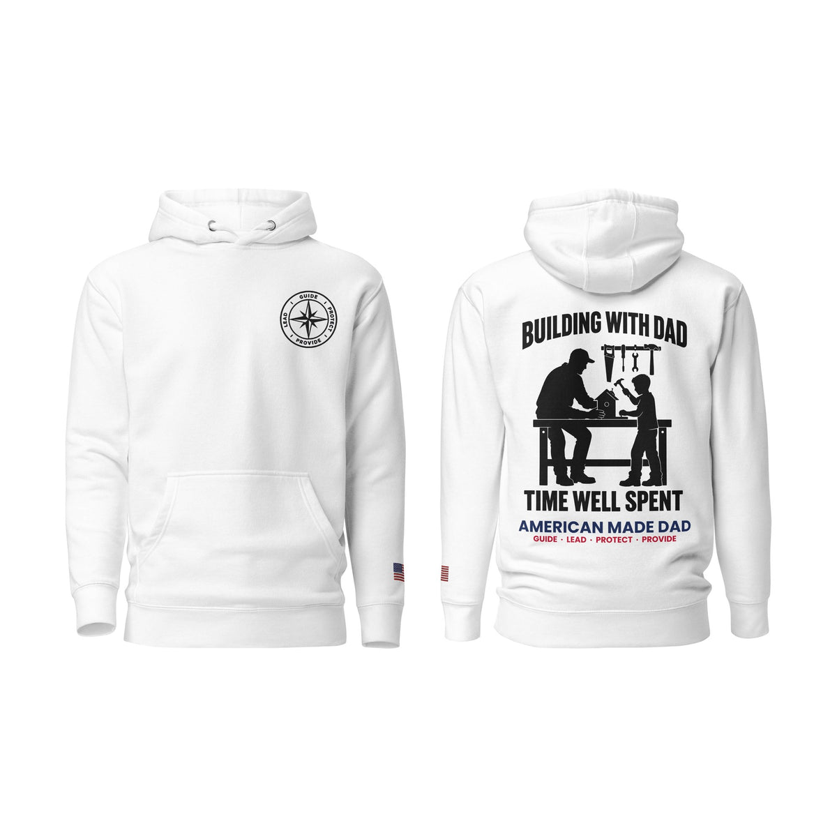 Building With Dad hoodie, White, front and back