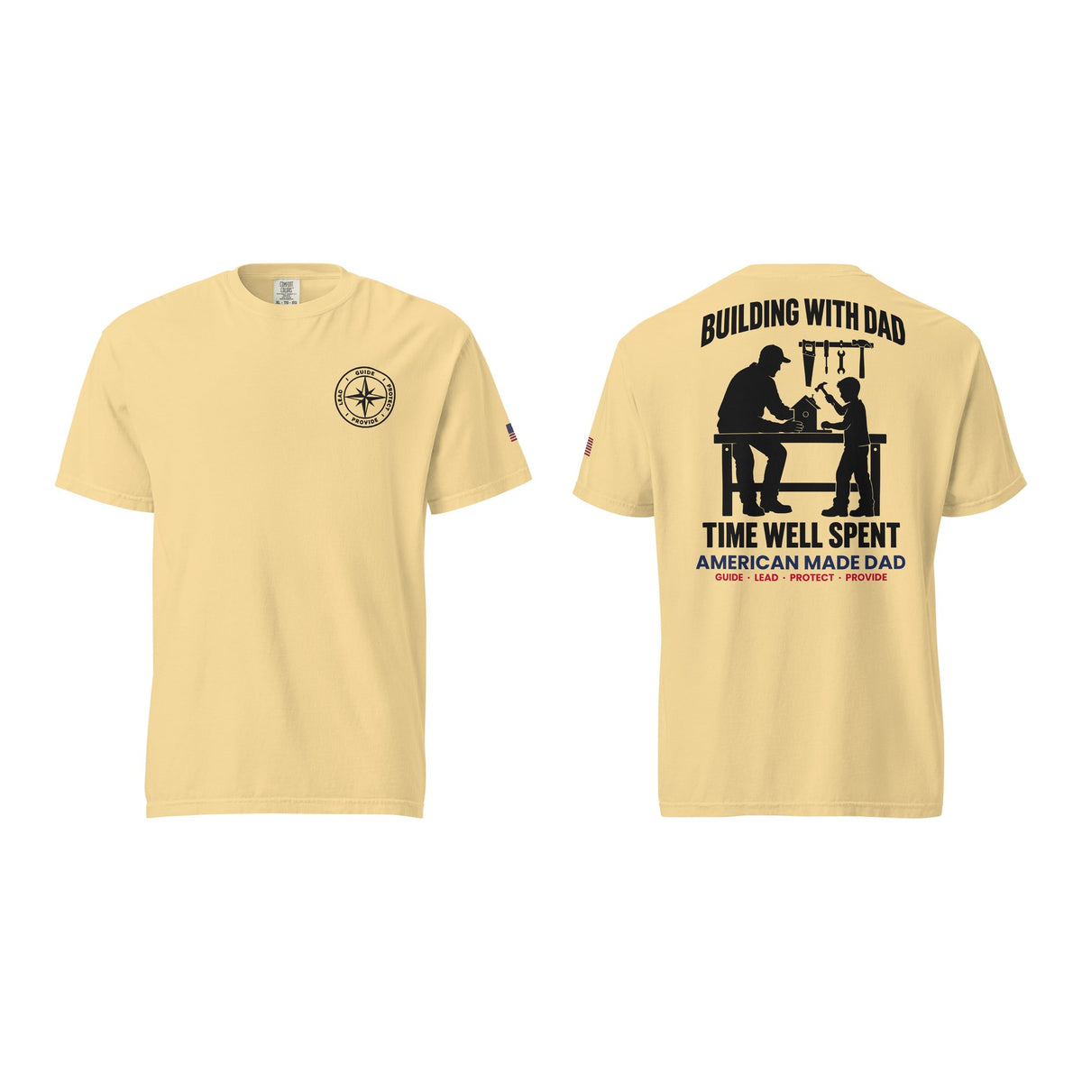 Building With Dad t-shirt, Butter, front and back
