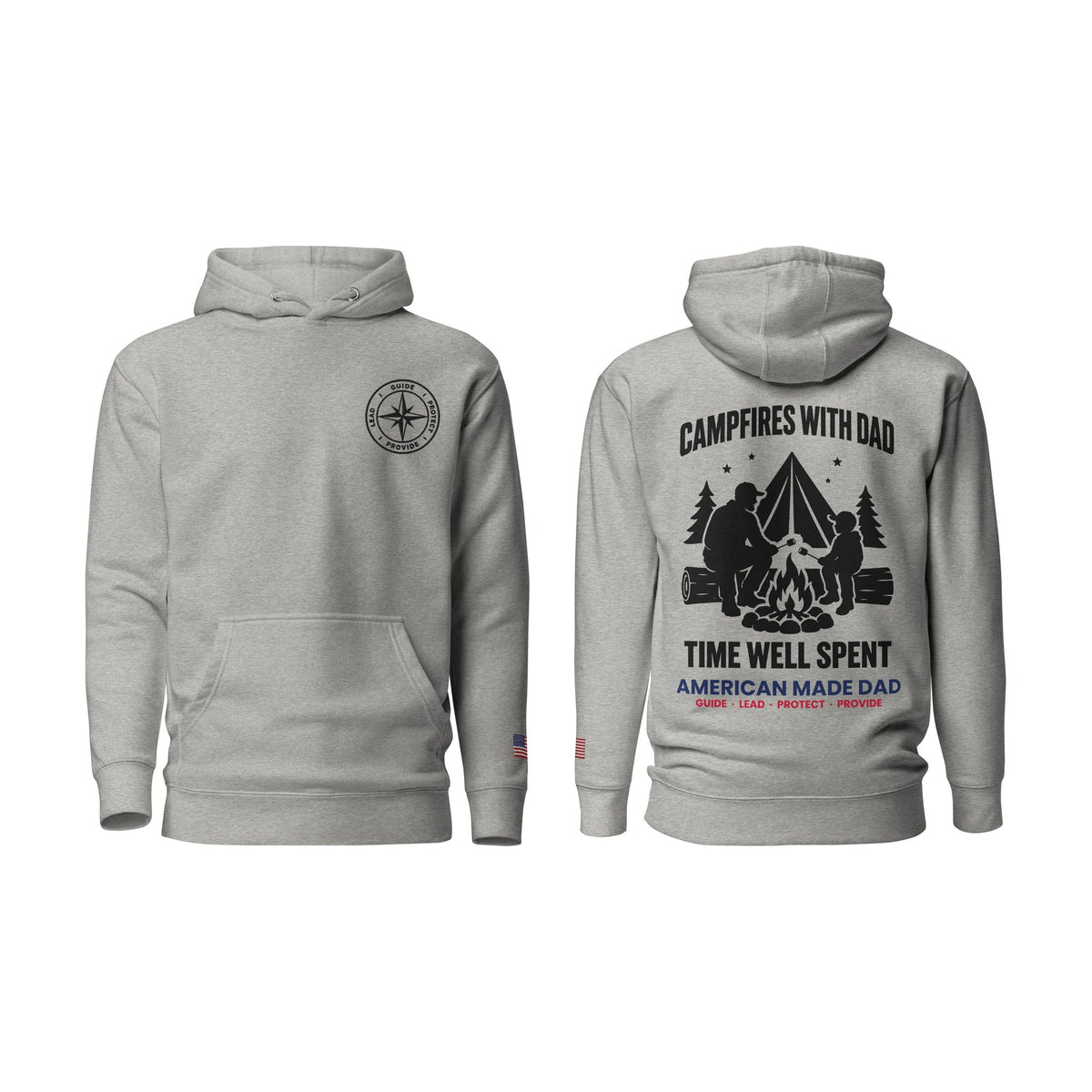 Campfires With Dad hoodie, Carbon Grey, front and back