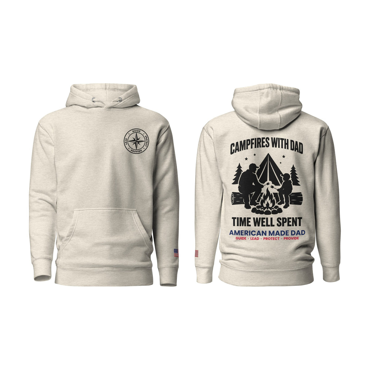 Campfires With Dad hoodie, Oatmeal Heather, front and back
