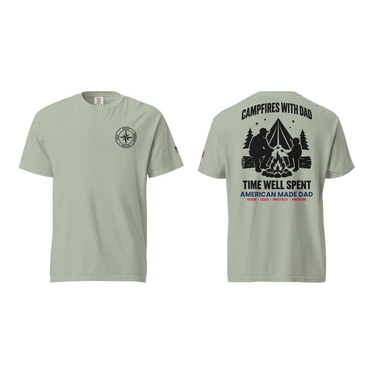 Campfires With Dad t-shirt, Bay, front and back