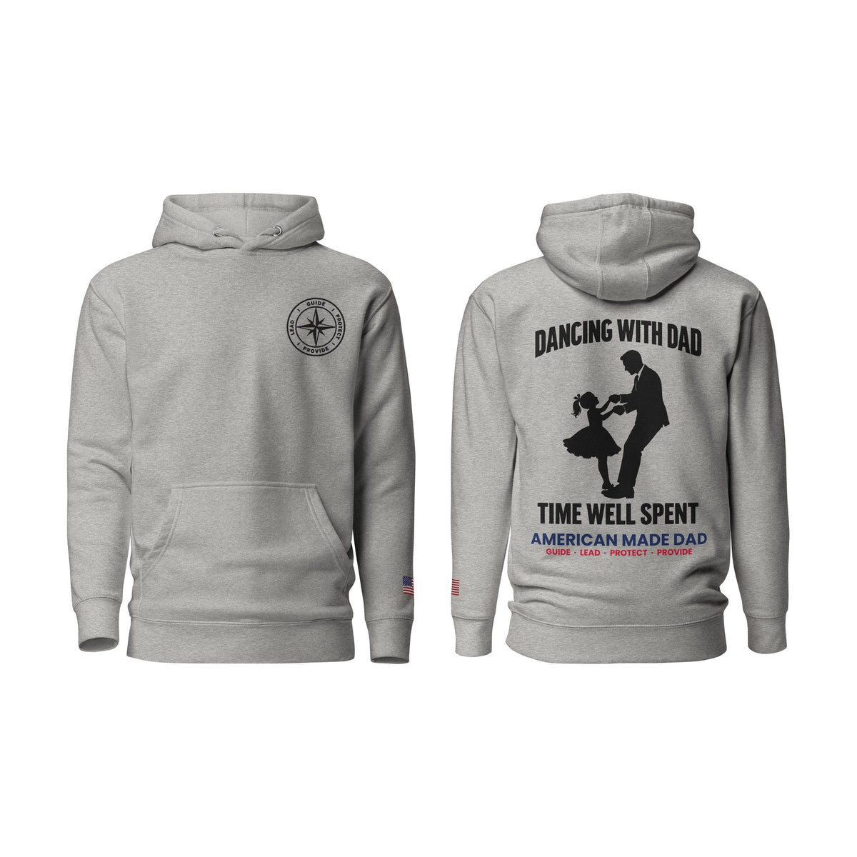 Dancing With Dad hoodie, Carbon Grey, front and back