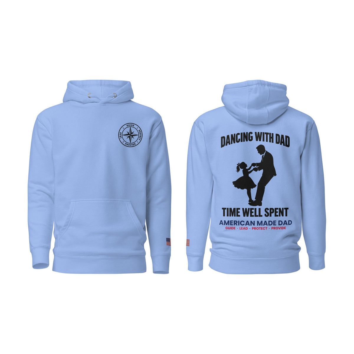 Dancing With Dad hoodie, Carolina Blue, front and back