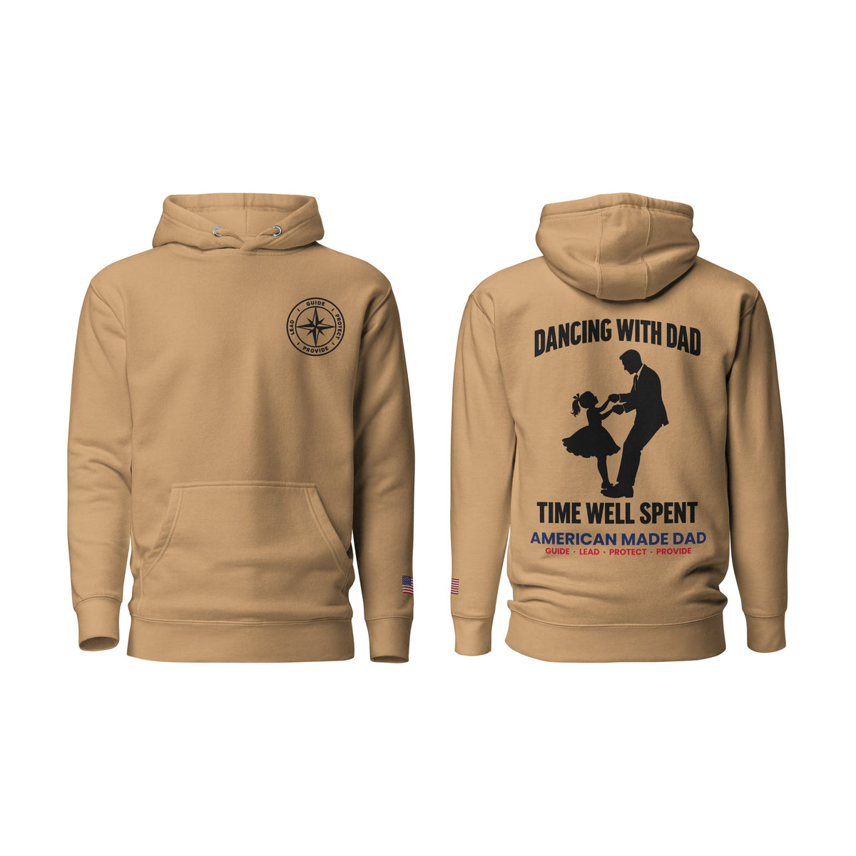 Dancing With Dad hoodie, Khaki, front and back