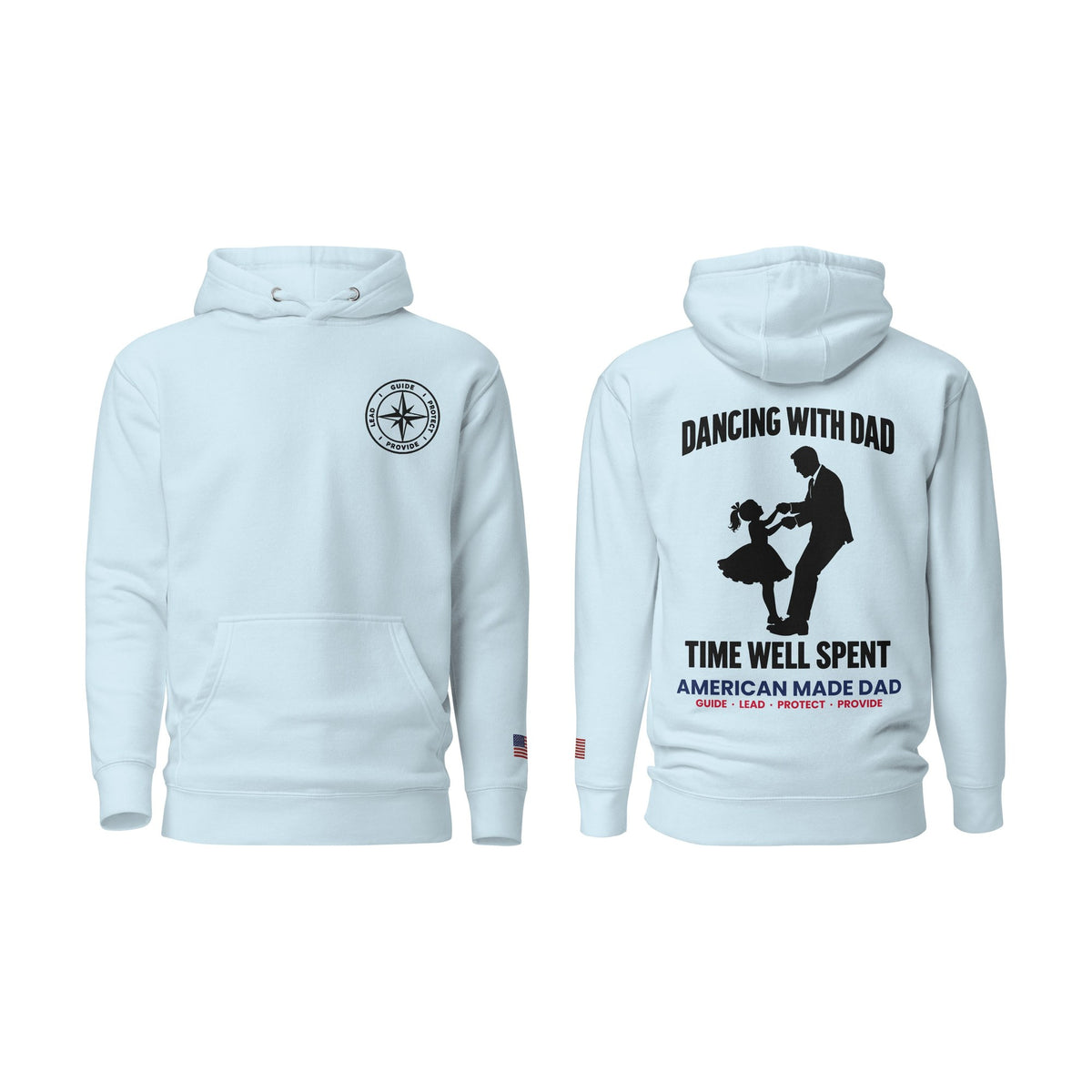 Dancing With Dad hoodie, Sky Blue, front and back