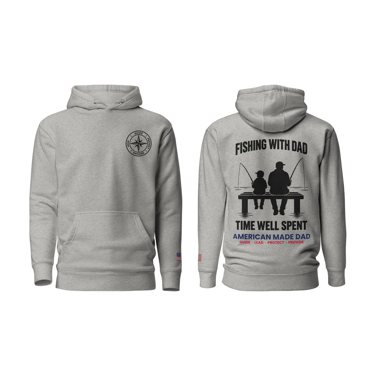 Fishing With Dad hoodie, Carbon Grey, front and back