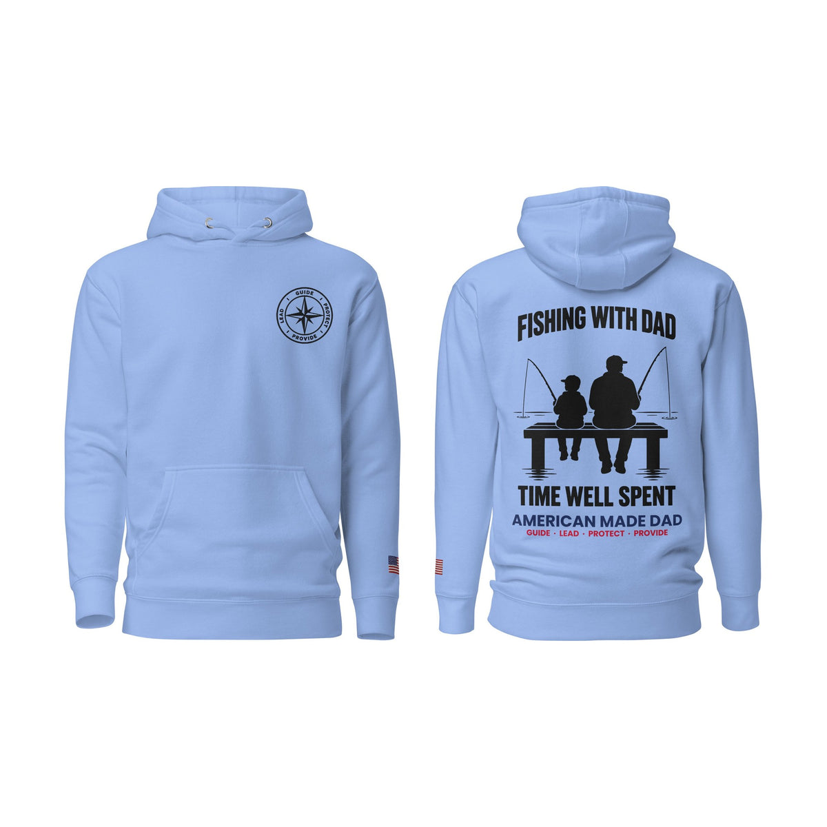 Fishing With Dad hoodie, Carolina Blue, front and back