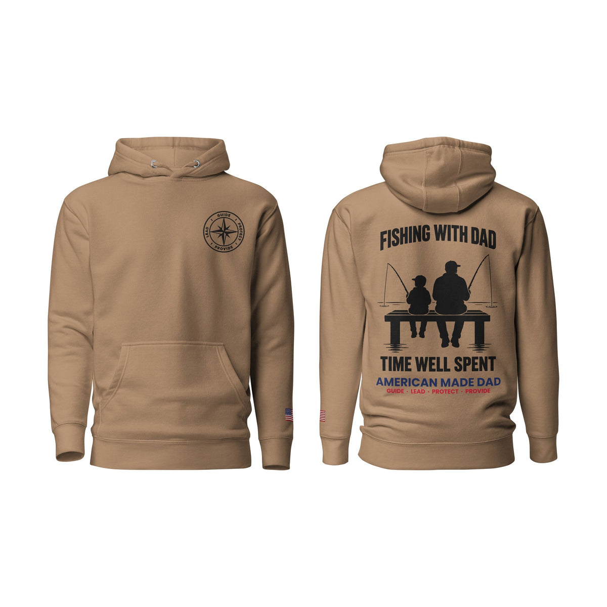Fishing With Dad hoodie, Latte, front and back