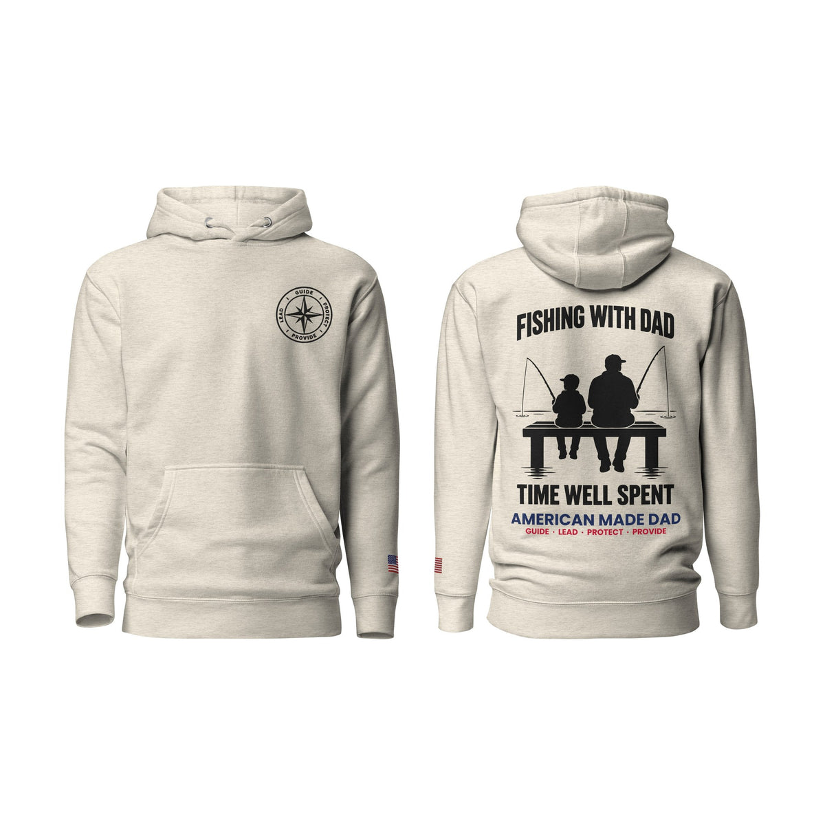 Fishing With Dad hoodie, Oatmeal Heather, front and back