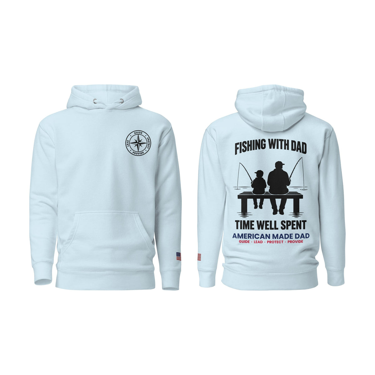 Fishing With Dad hoodie, Sky Blue, front and back
