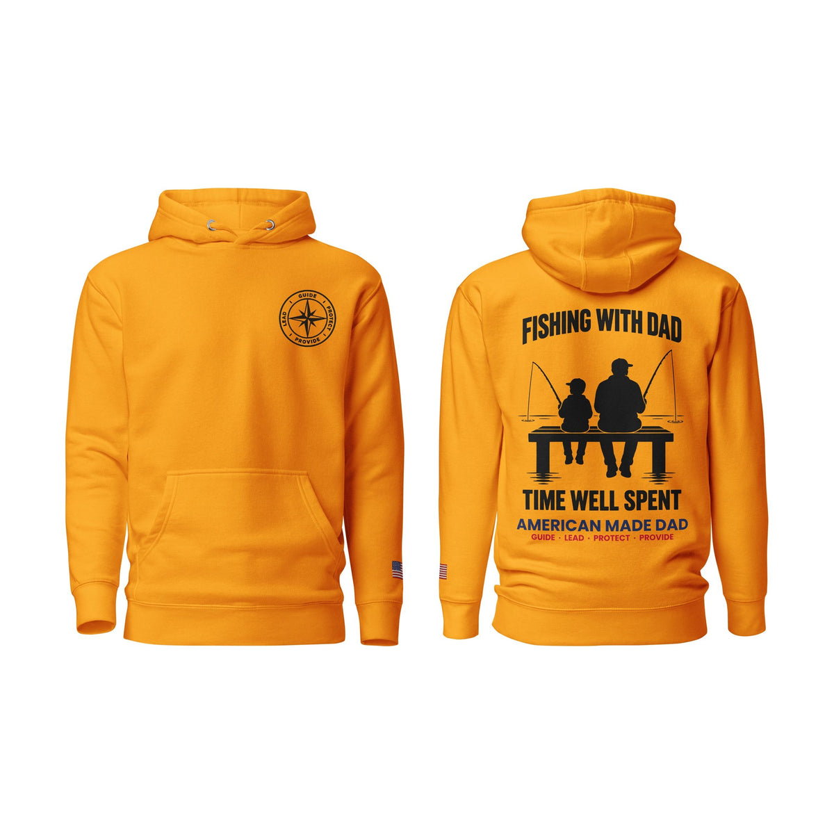Fishing With Dad hoodie, Team Gold, front and back