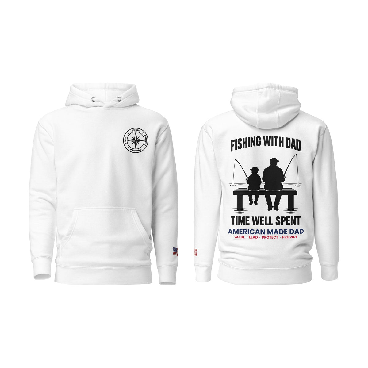 Fishing With Dad hoodie, White, front and back