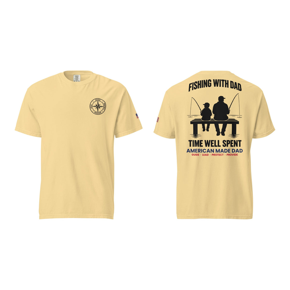Fishing With Dad t-shirt, Butter, front and back