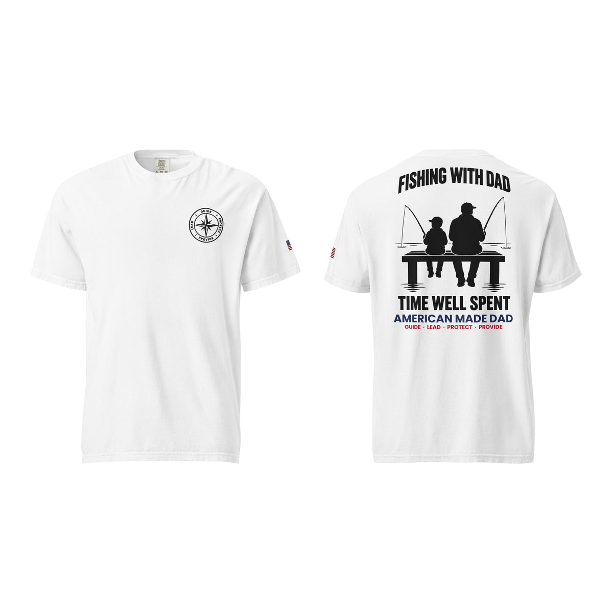 Fishing With Dad t-shirt, White, front and back