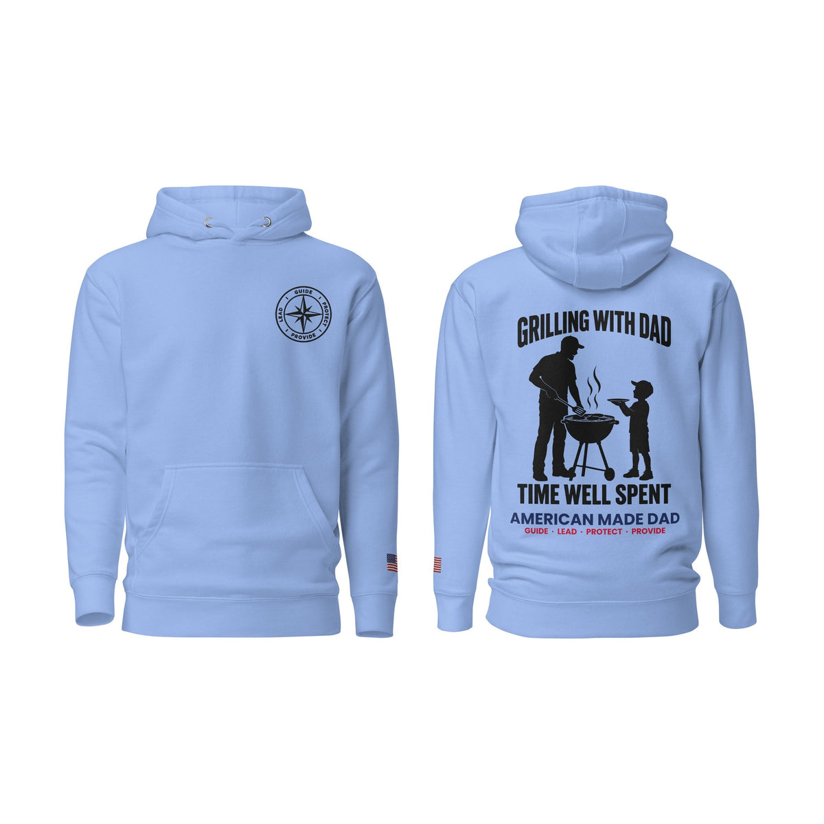 Grilling With Dad hoodie, Carolina Blue, front and back