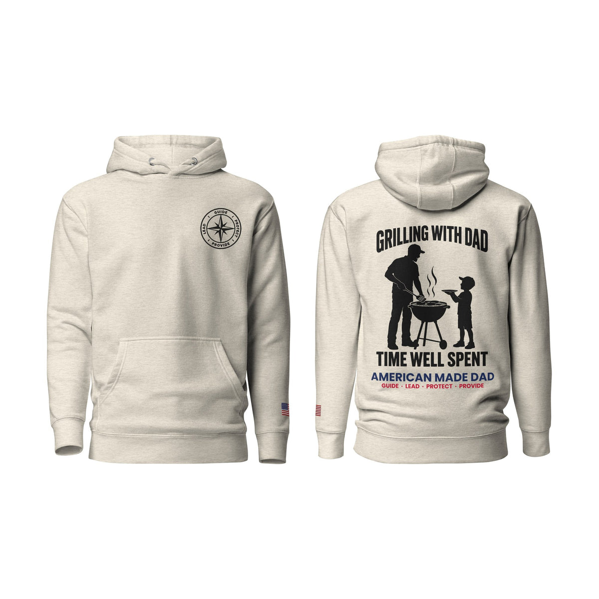 Grilling With Dad hoodie, Oatmeal Heather, front and back