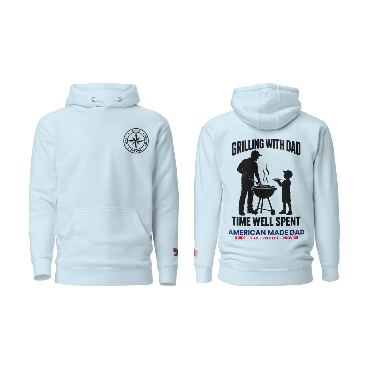 Grilling With Dad hoodie, Sky Blue, front and back