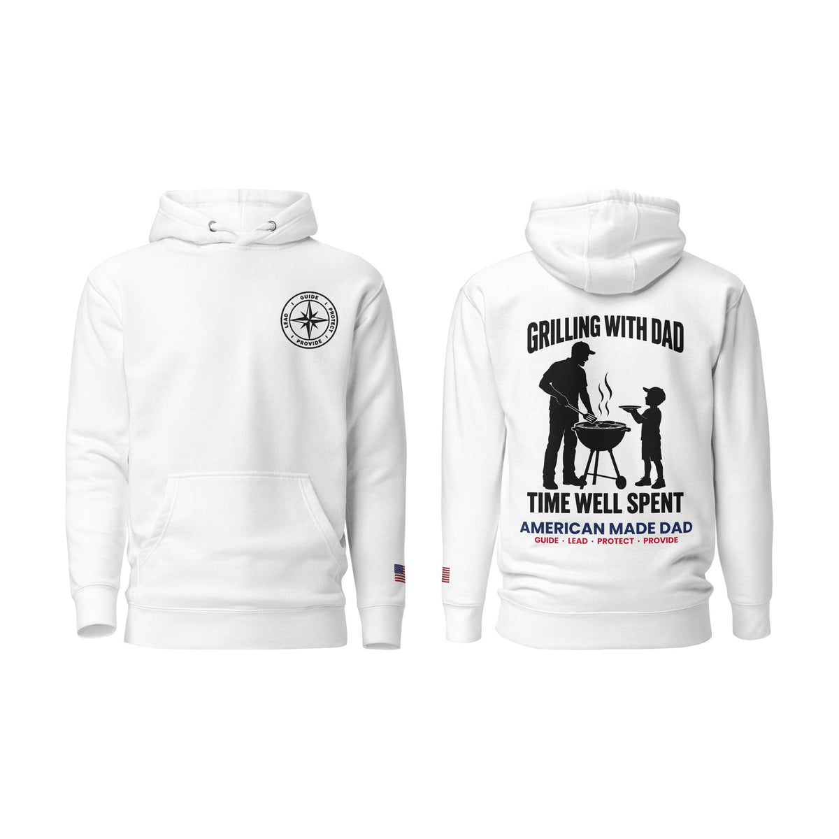Grilling With Dad hoodie, White, front and back