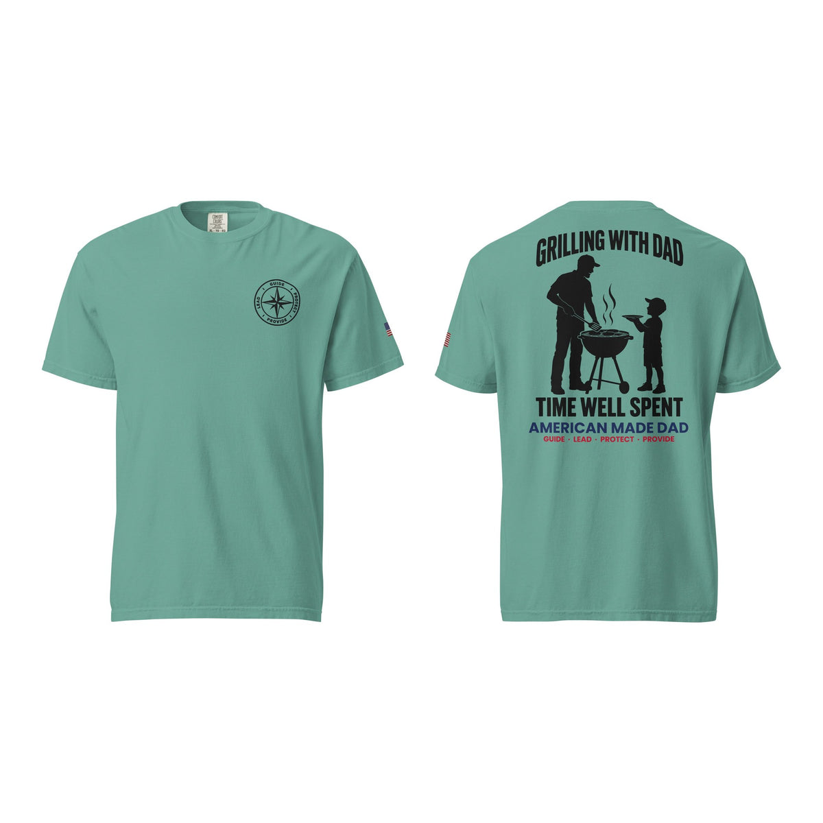 Grilling With Dad t-shirt, Seafoam, front and back
