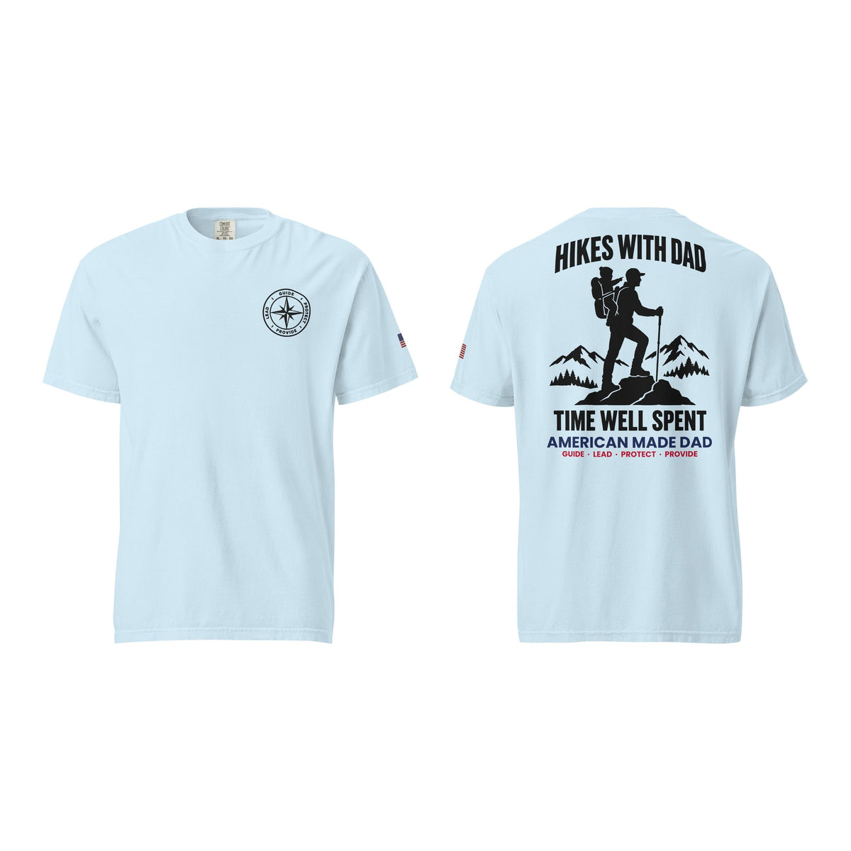 Hikes With Dad t-shirt, Chambray, front and back