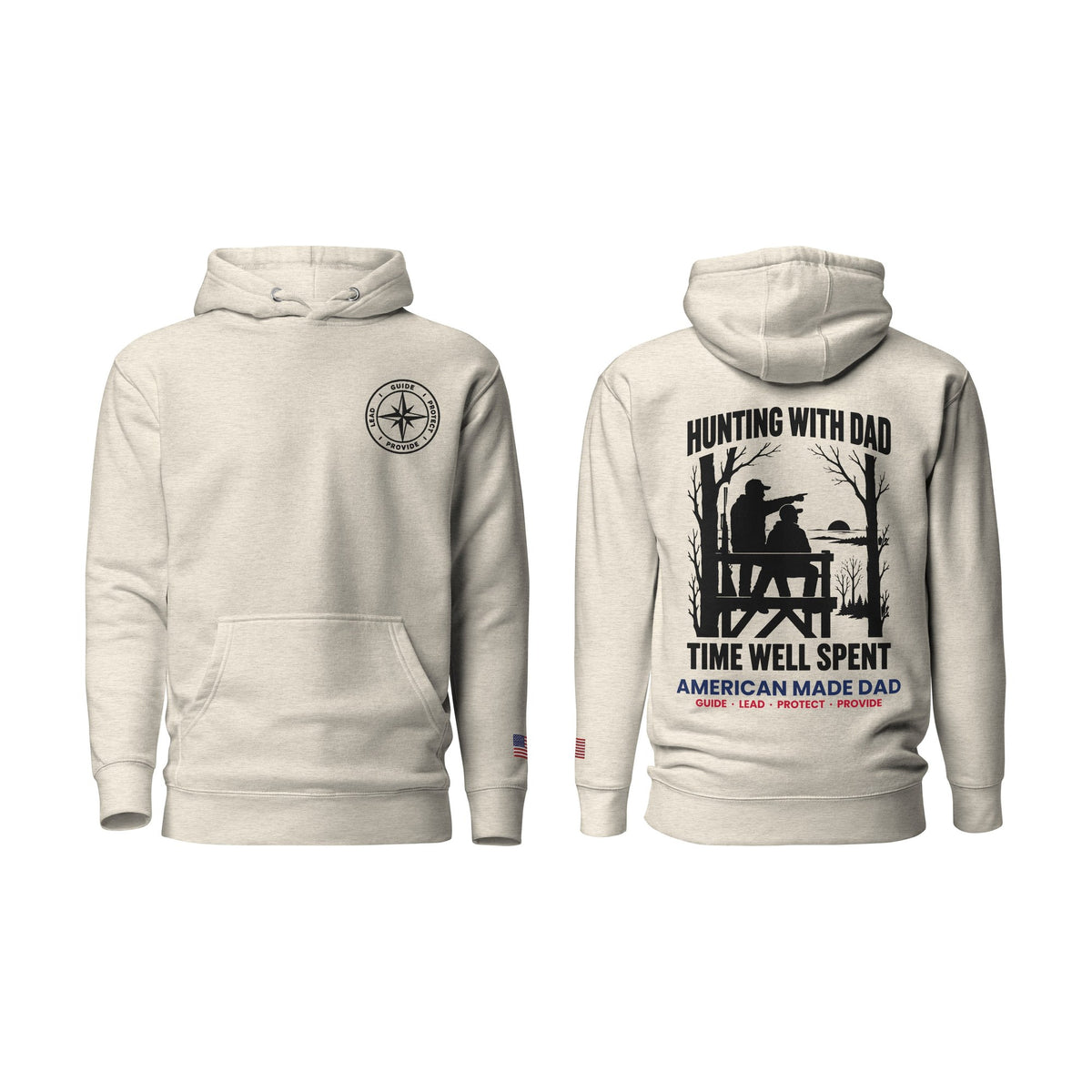 Hunting With Dad hoodie, Oatmeal Heather, front and back