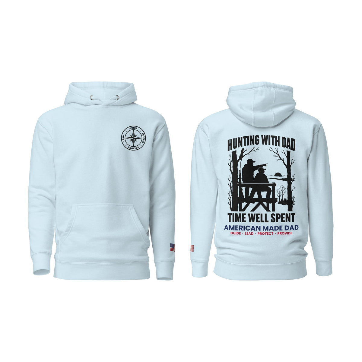 Hunting With Dad hoodie, Sky Blue, front and back