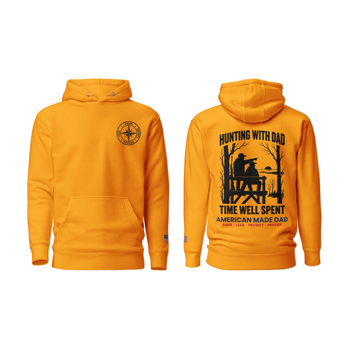 Hunting With Dad hoodie, Team Gold, front and back