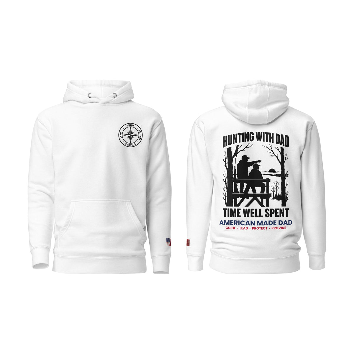 Hunting With Dad hoodie, White, front and back