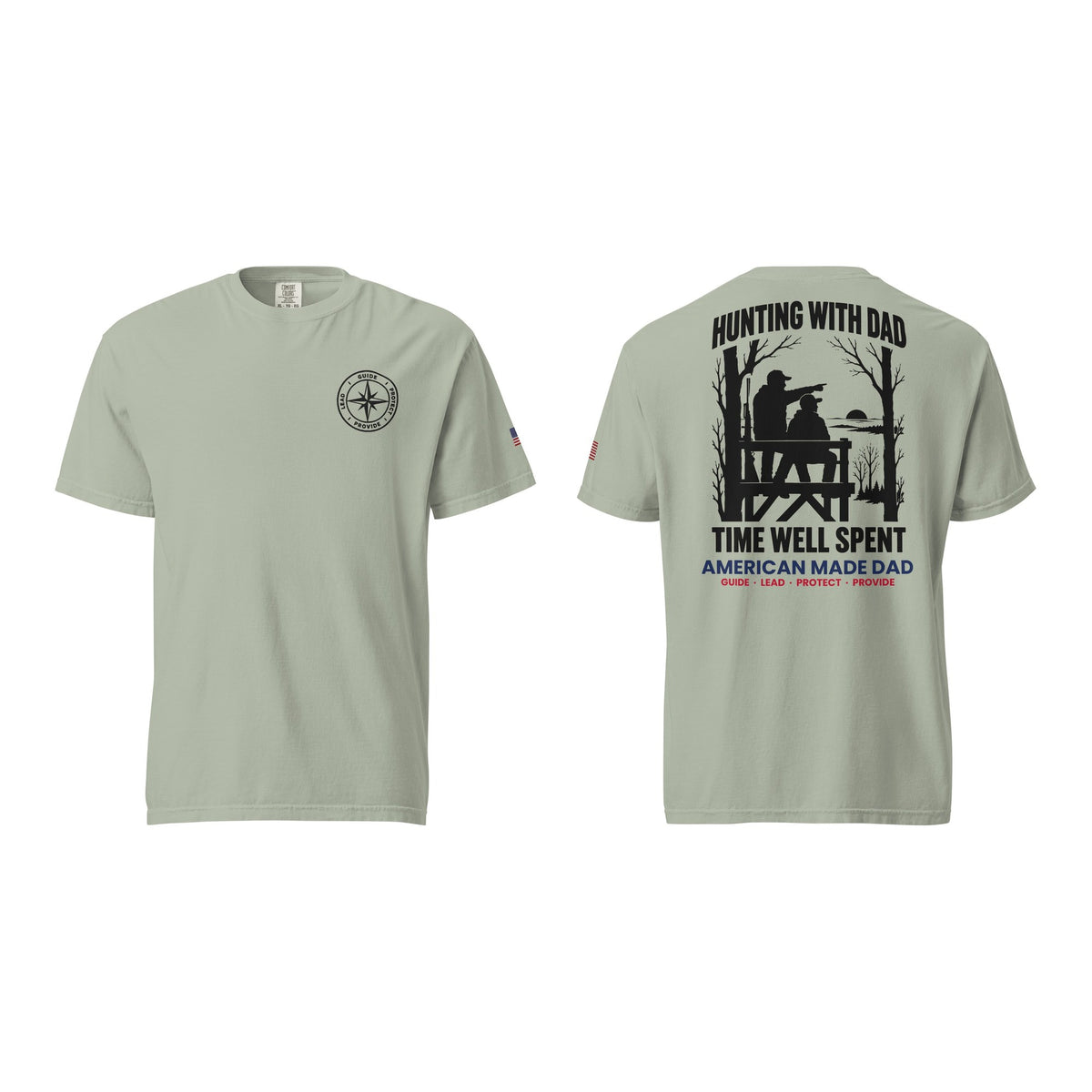 Hunting With Dad t-shirt, Bay, front and back