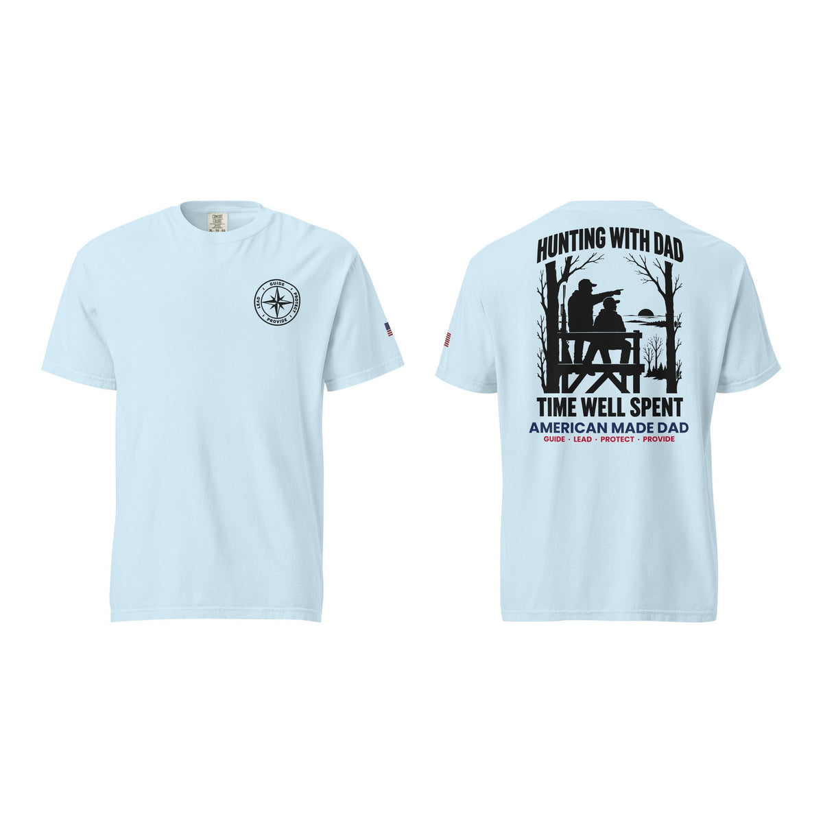 Hunting With Dad t-shirt, Chambray, front and back