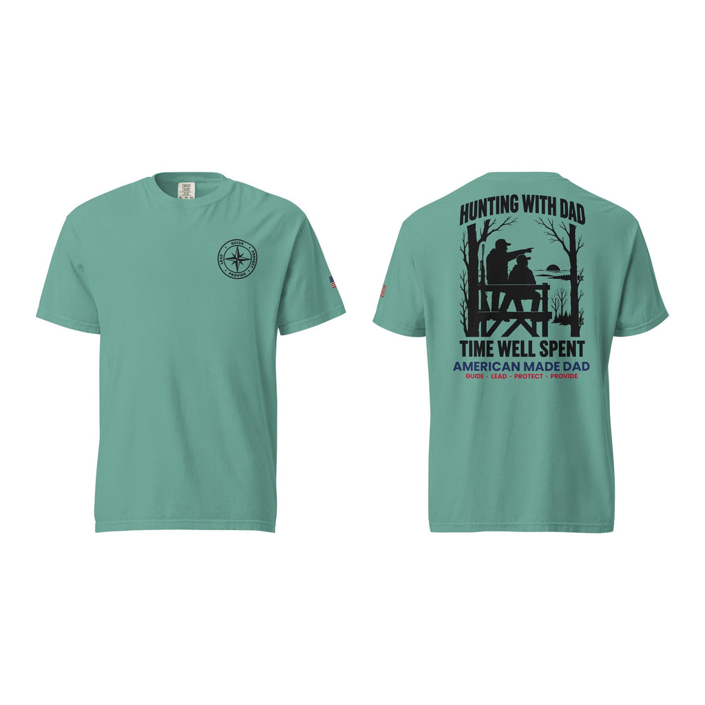 Hunting With Dad t-shirt, Seafoam, front and back