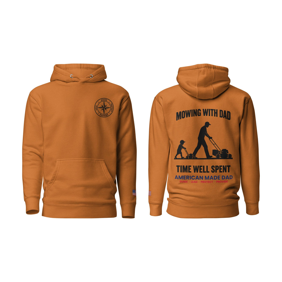 Mowing With Dad hoodie, Adobe, front and back