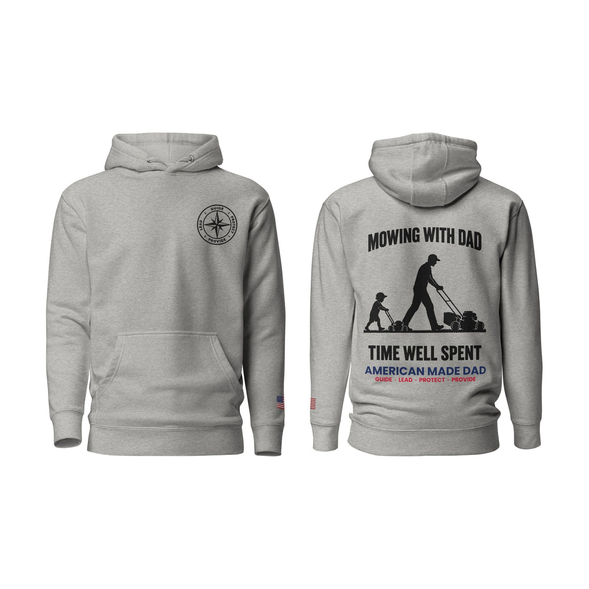 Mowing With Dad hoodie, Carbon Grey, front and back