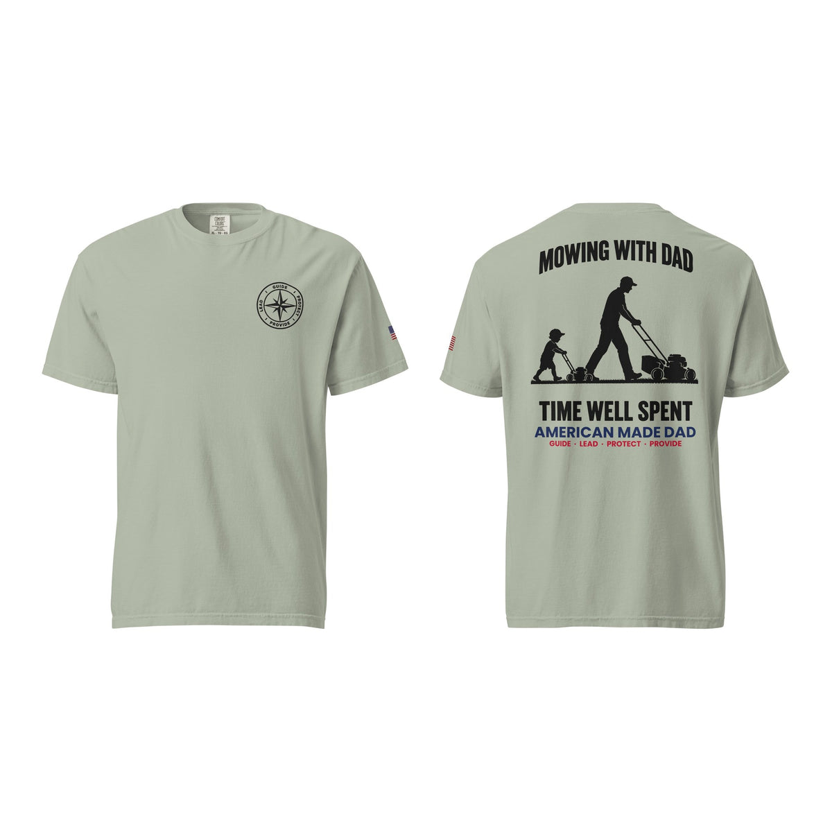 Mowing With Dad t-shirt, Bay, front and back
