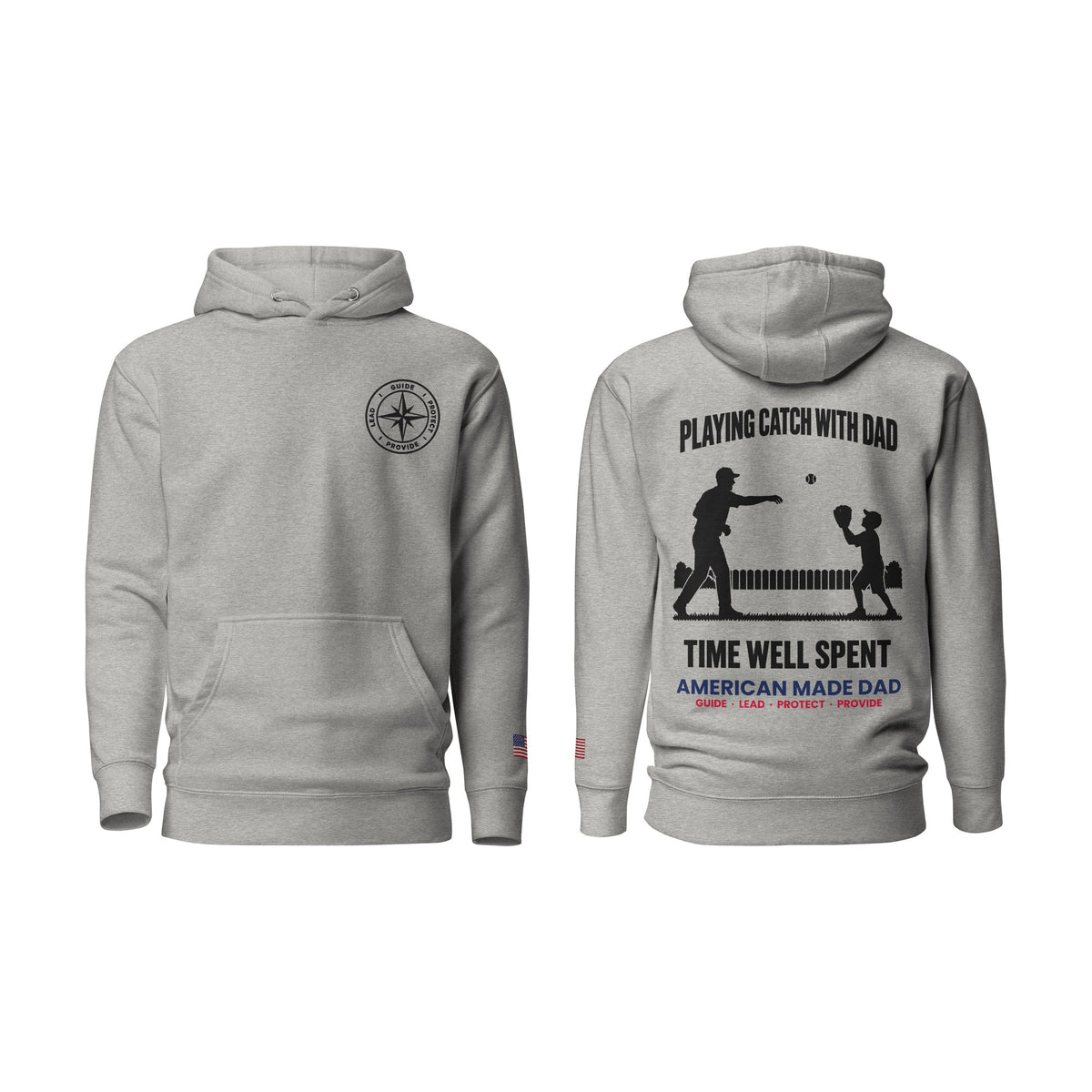 Playing Catch With Dad hoodie, Carbon Grey, front and back