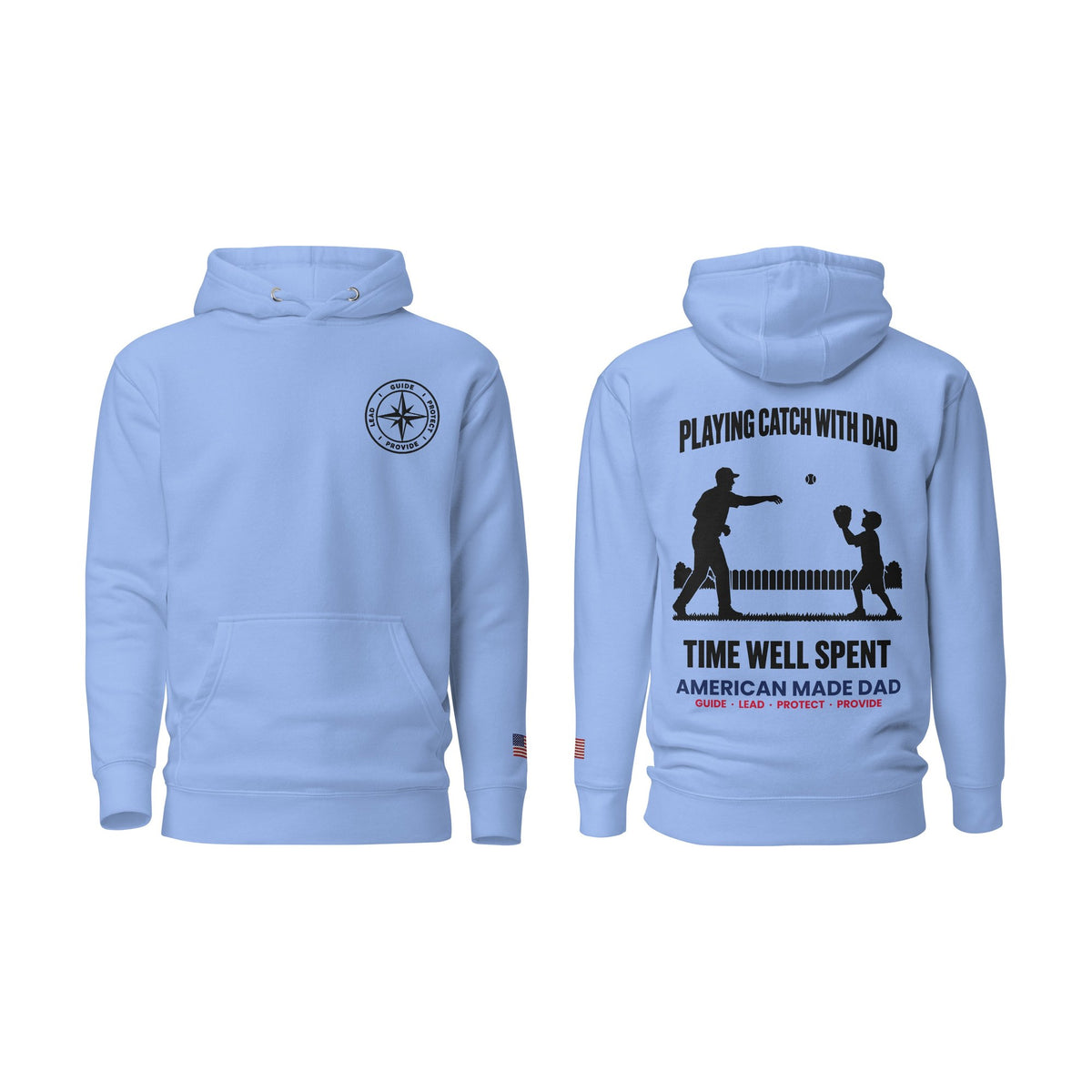 Playing Catch With Dad hoodie, Carolina Blue, front and back